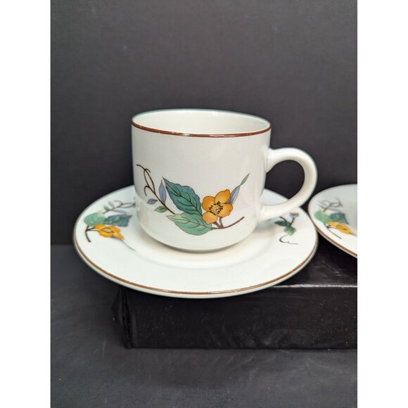 Woodhill by Citation Floral Design Flat Coffee Cup and Saucer Set of 2 - Picture 2 of 11
